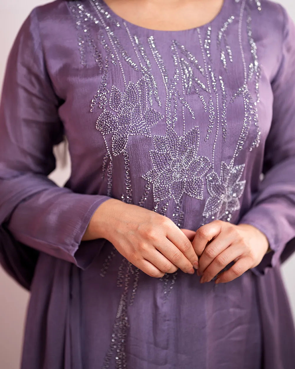 Handworked A-line salwar suit - lavender shade