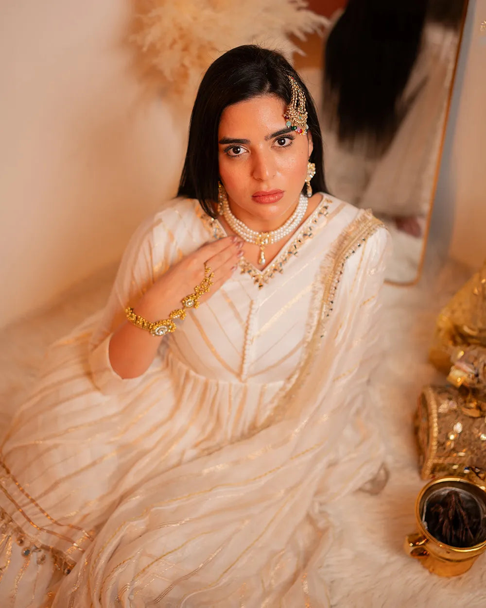 Sharara suit with peplum top- white