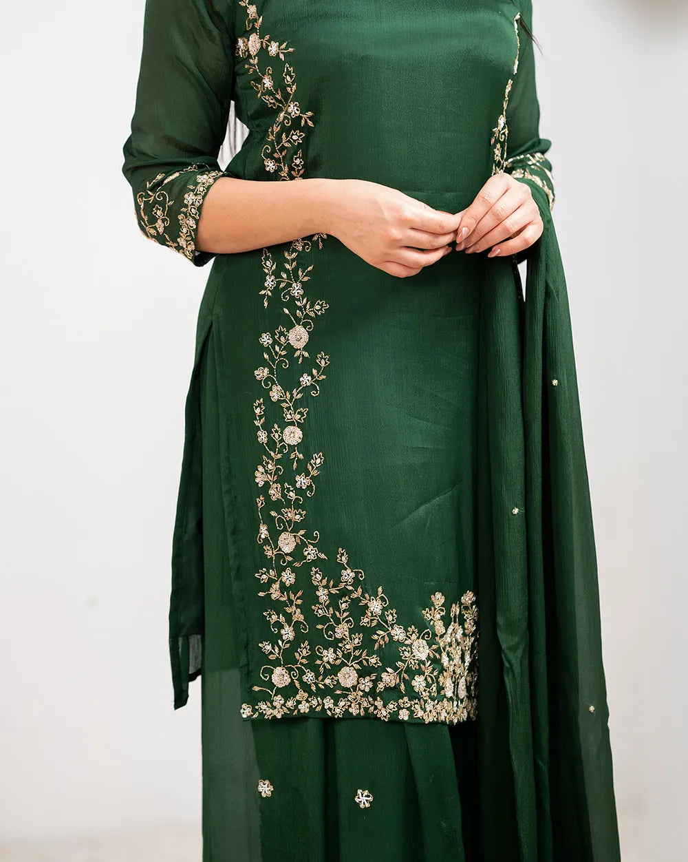 Handworked sharara suit- green
