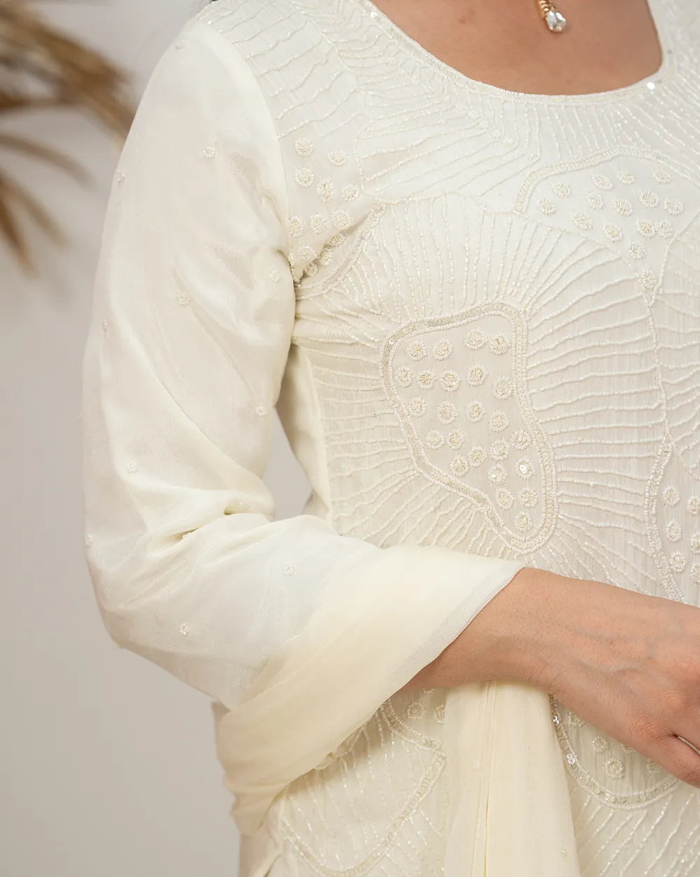 Heavy handworked sharara suit- cream shade