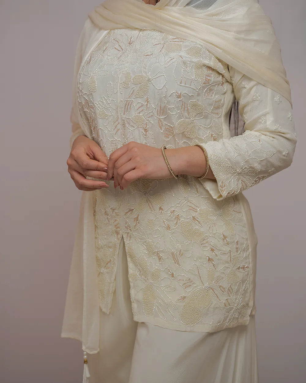 Handworked sharara suit- off white