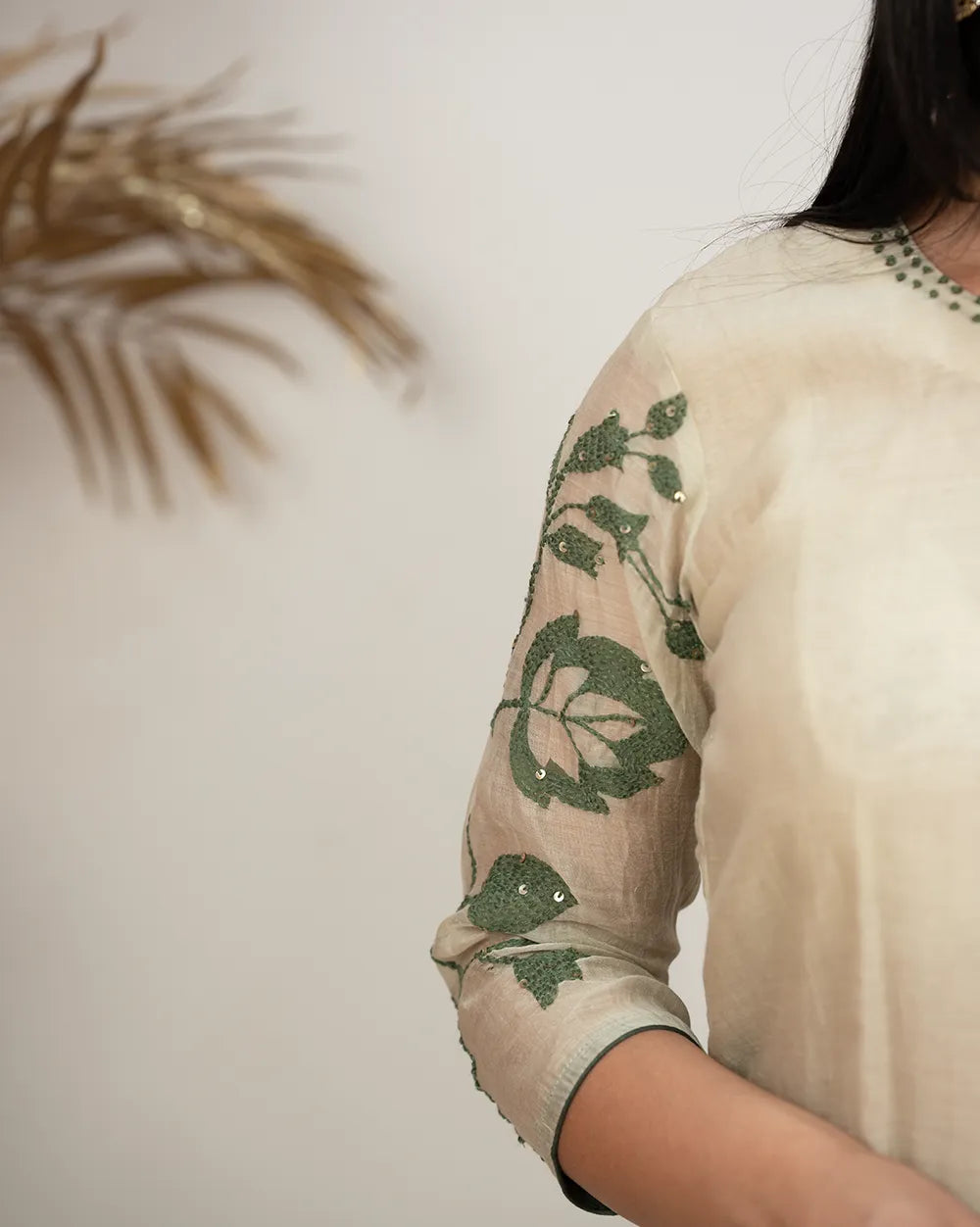 Handworked mul chanderi A-line suit-grey