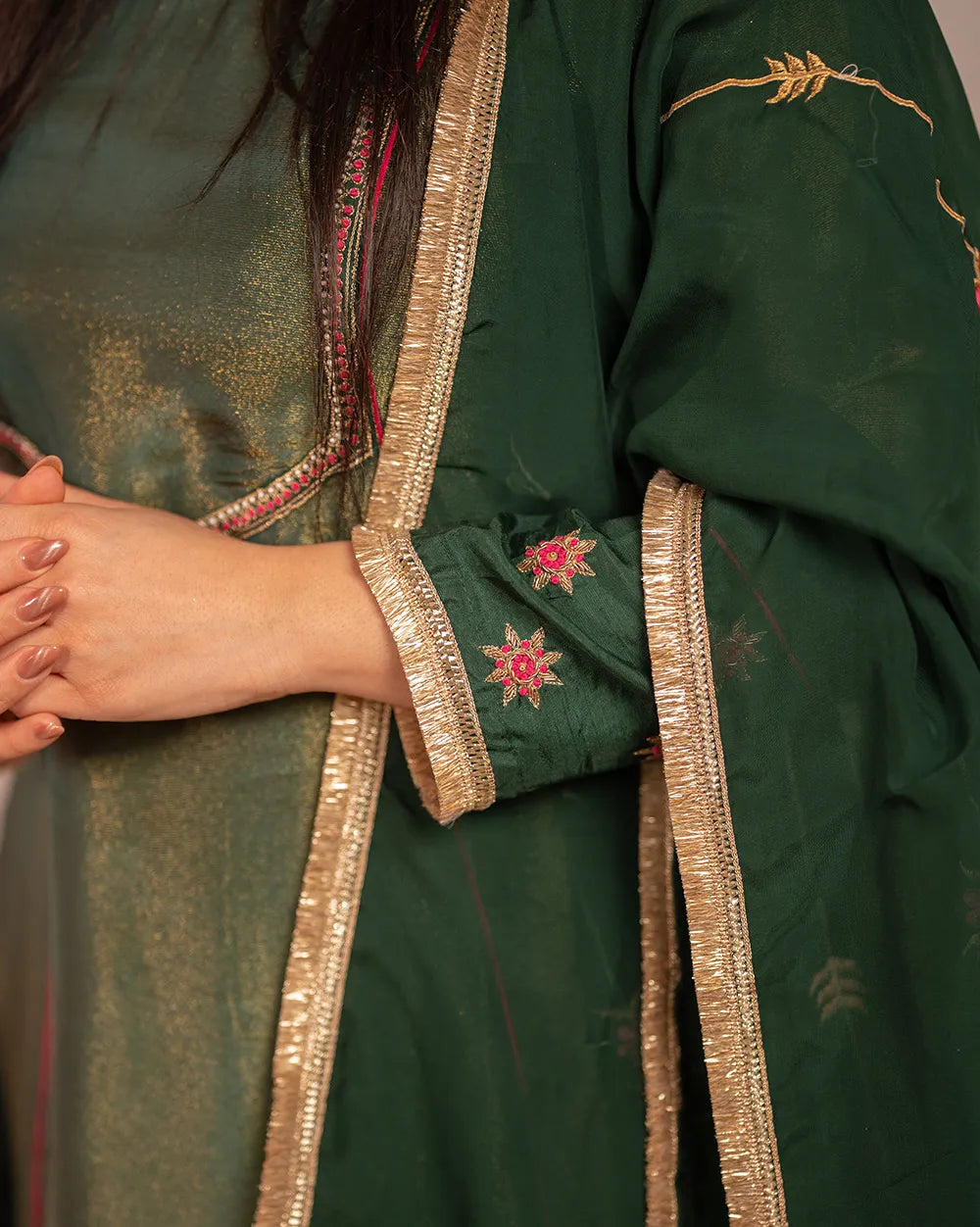 Tissue silk A-line Suit- green