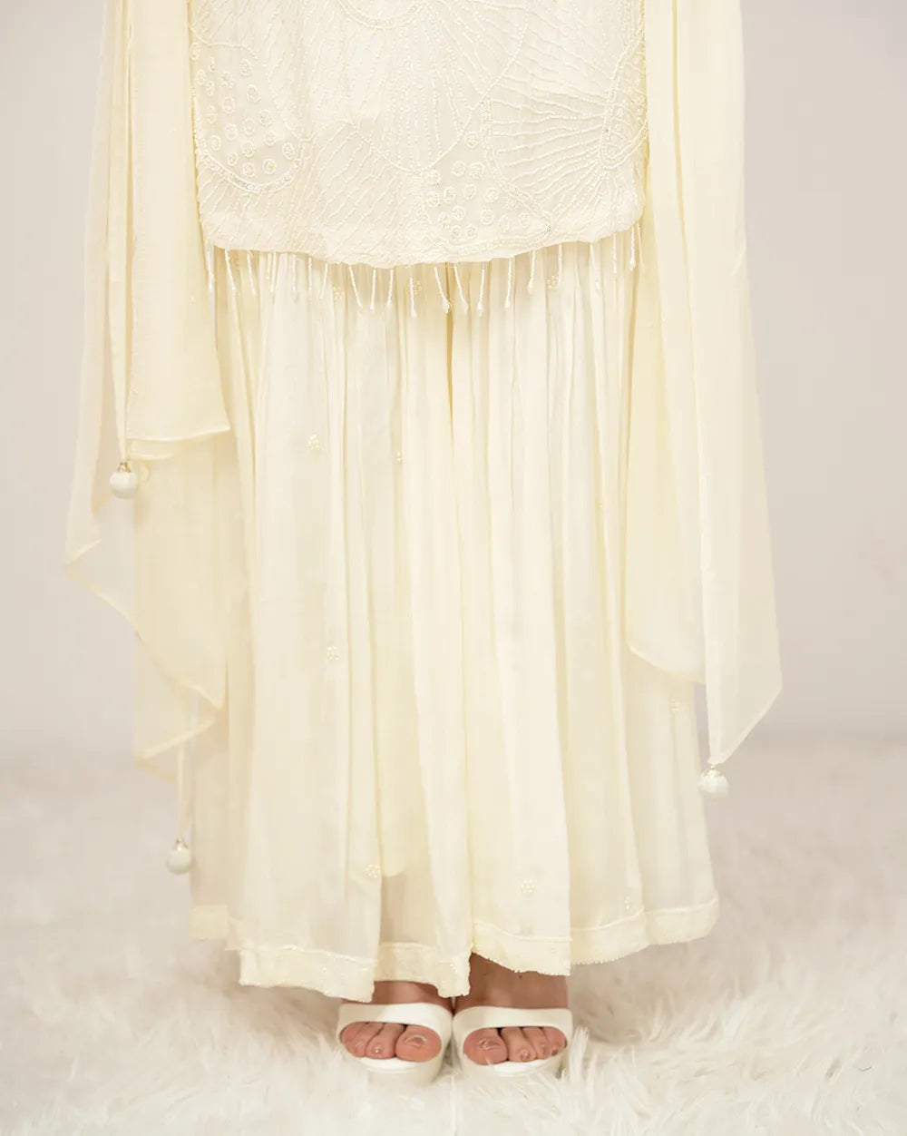 Heavy handworked sharara suit- cream shade