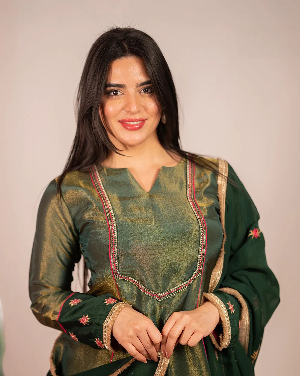 Tissue silk A-line Suit- green