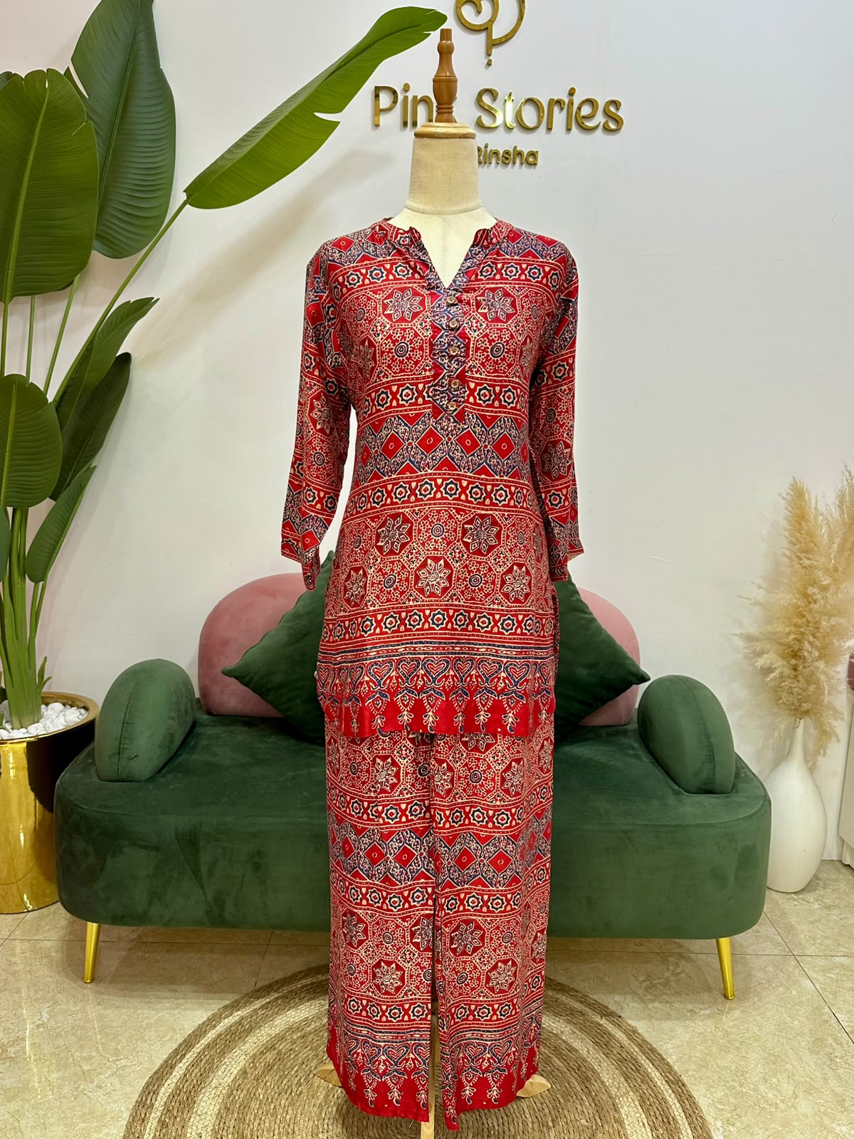 Red Ajrakh Print 2PC Modal Muslin Co-Ord Set