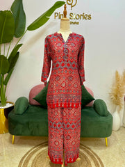 Red Ajrakh Print 2PC Modal Muslin Co-Ord Set