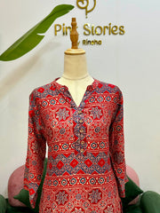 Red Ajrakh Print 2PC Modal Muslin Co-Ord Set