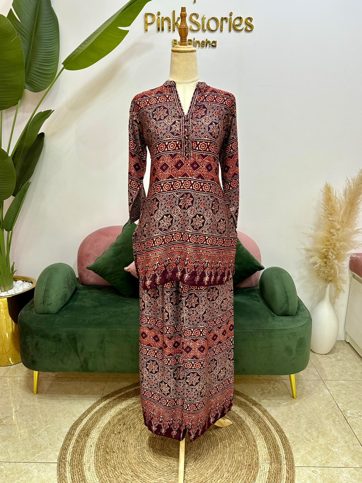 Wine Ajrakh Print 2PC Modal Muslin Co-Ord Set