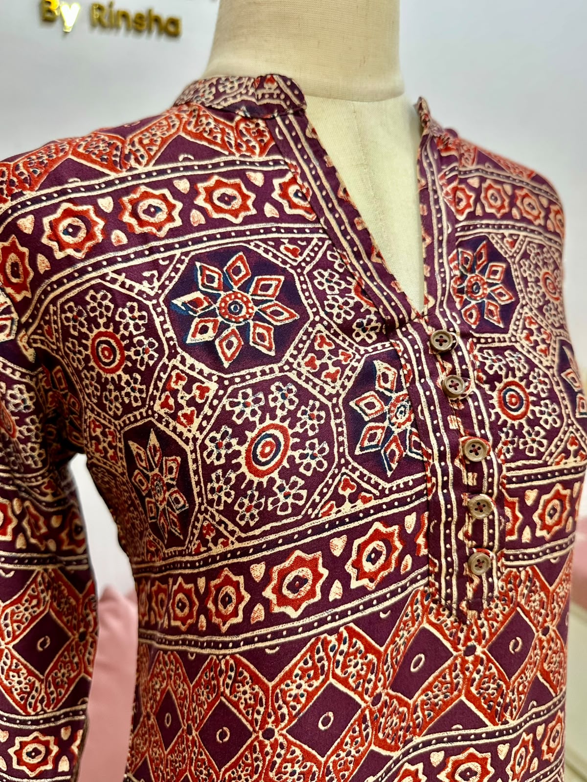 Wine Ajrakh Print 2PC Modal Muslin Co-Ord Set