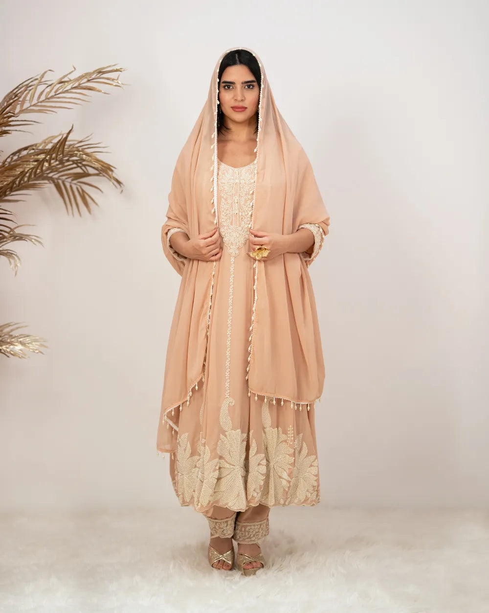 Heavy handworked anarkali- beige