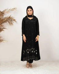 Heavy handworked panel cut anarkali- black