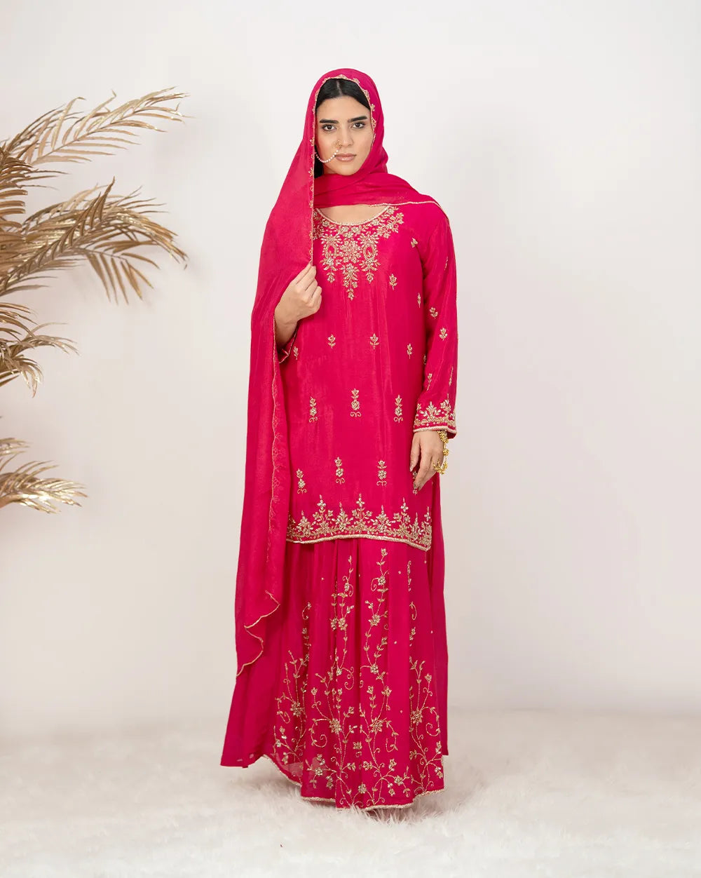 Heavy handworked skirt suit- pink