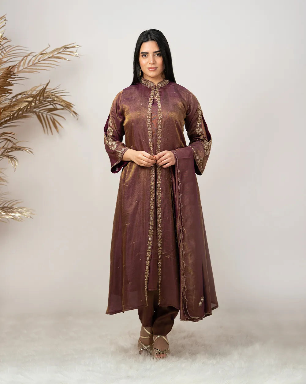 Handworked jacket style salwar suit-purple