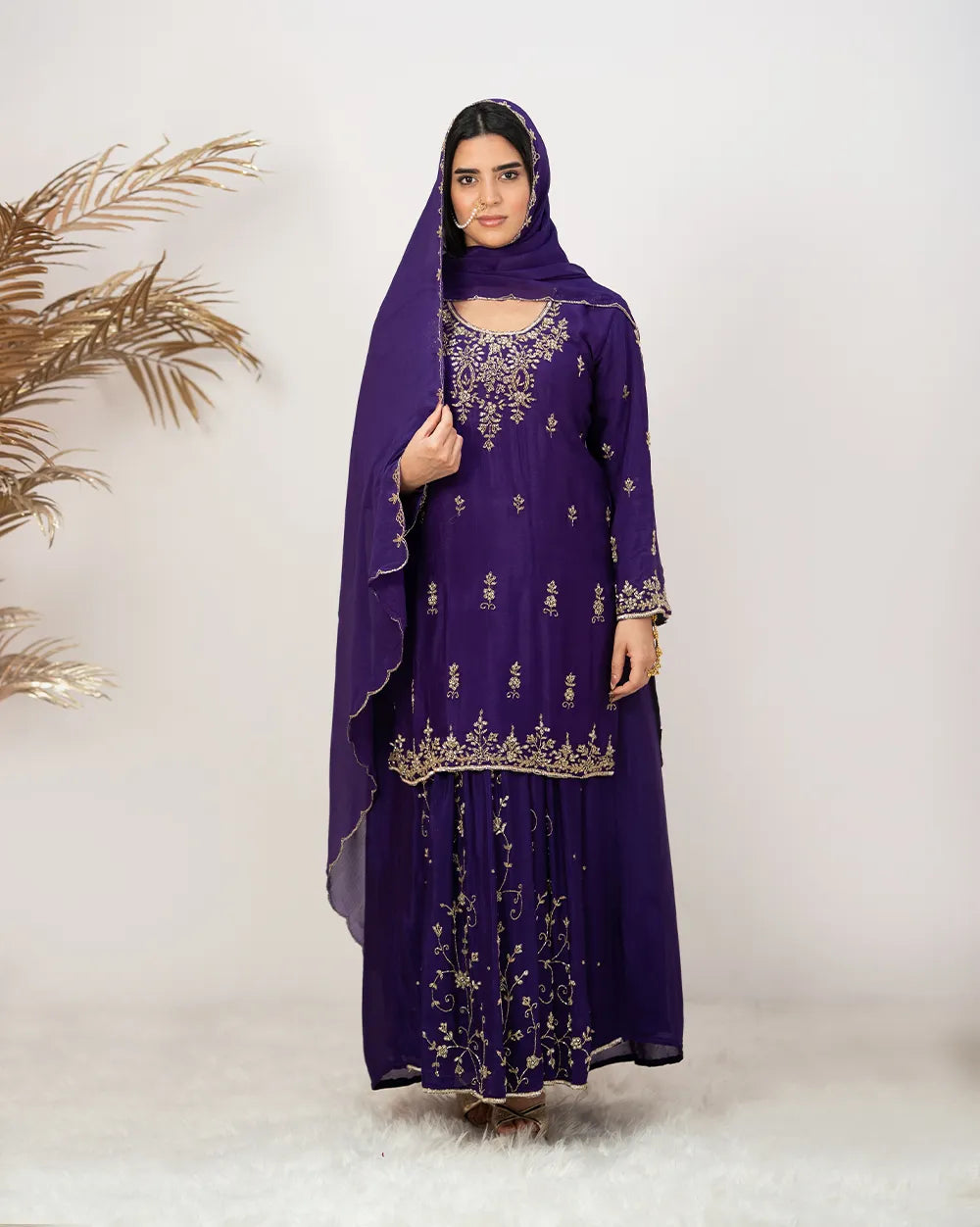Heavy handworked skirt suit- purple