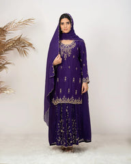 Heavy handworked skirt suit- purple