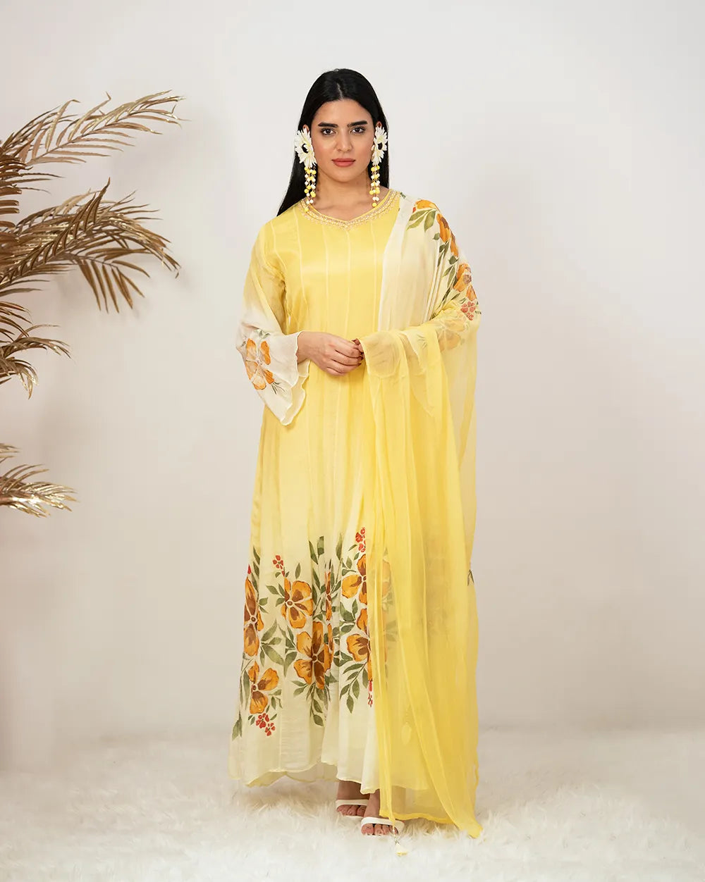 Ombre shaded handworked panel cut anarkali- light yelow