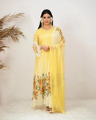 Ombre shaded handworked panel cut anarkali- light yelow