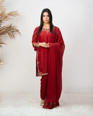 Heavy handworked crush tissue suit- maroon