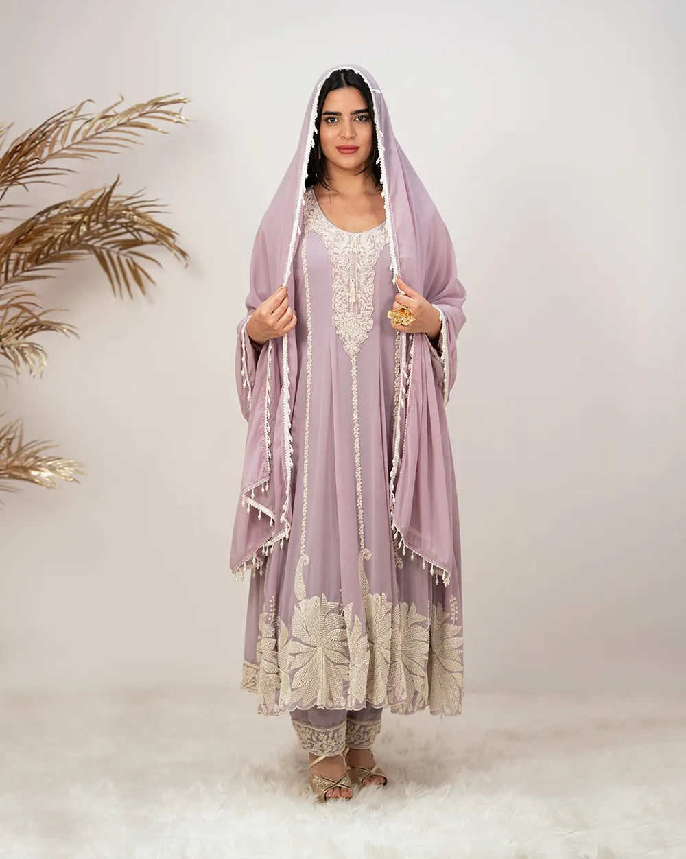 Heavy handworked anarkali- levender