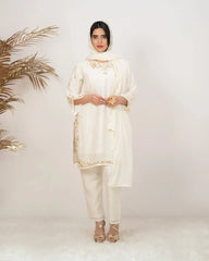 Heavy handworked crush tissue suit- white
