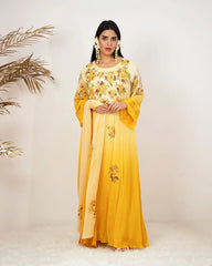 Ombre shaded handworked panel cut anarkali- yelow