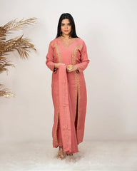 Handworked double slotted suit with mirrors- pink shade