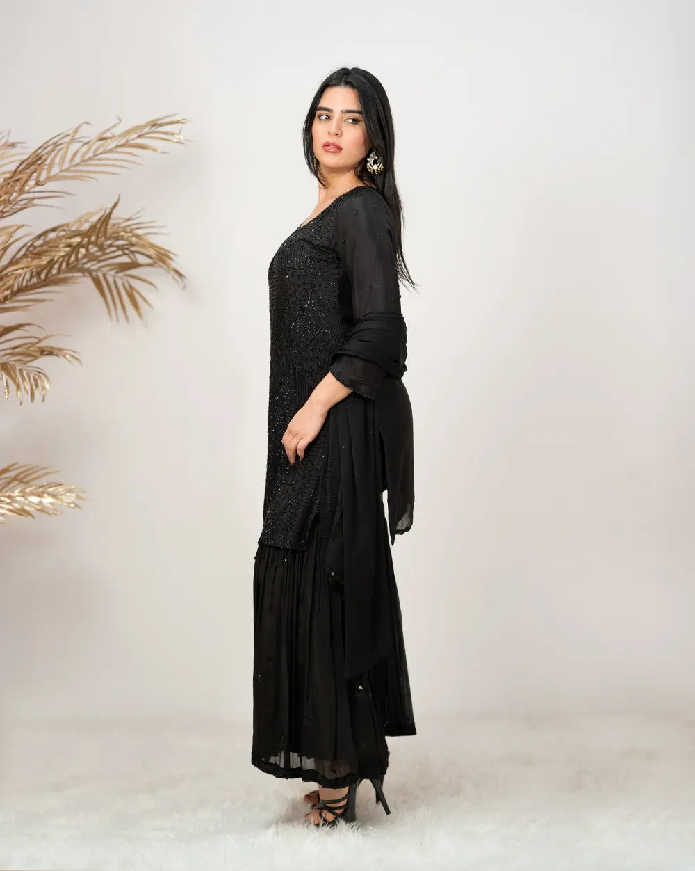 Heavy handworked sharara suit- black shade