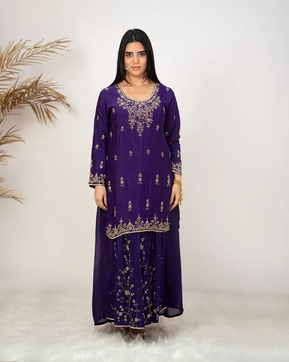 Heavy handworked skirt suit- purple