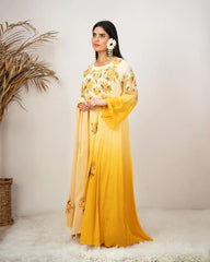 Ombre shaded handworked panel cut anarkali- yelow