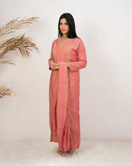 Handworked double slotted suit with mirrors- pink shade