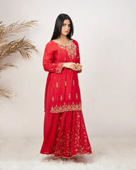 Heavy handworked skirt suit- red