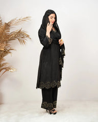 Handworked crepe silk palazzo suit- black