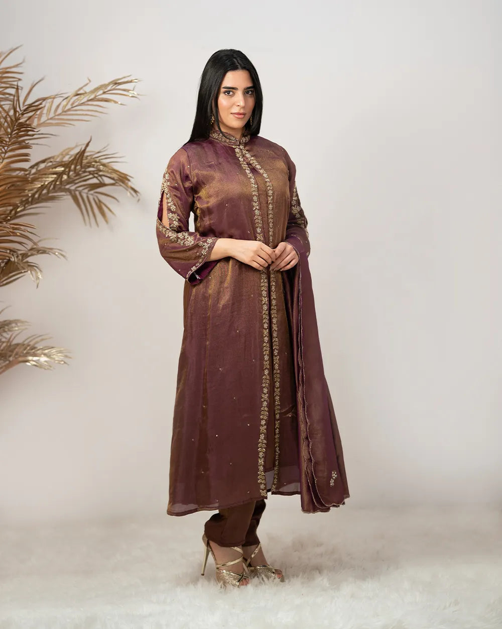 Handworked jacket style salwar suit-purple