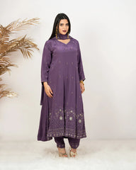 Heavy handworked panel cut anarkali- purple