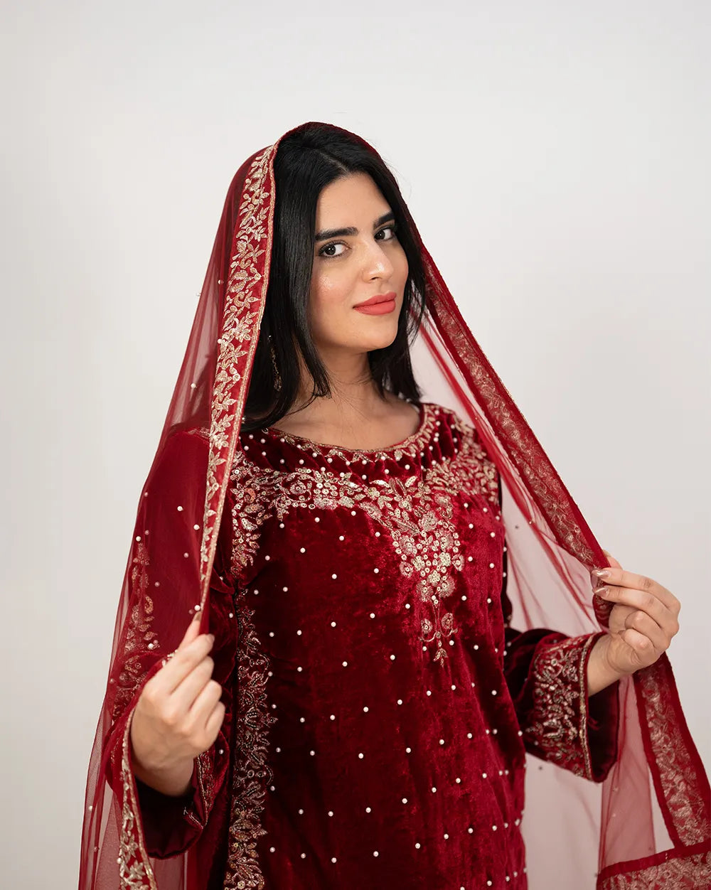 Heavy velvet salwar suit- red