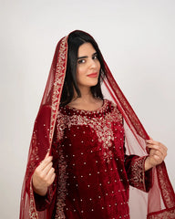 Heavy velvet salwar suit- red