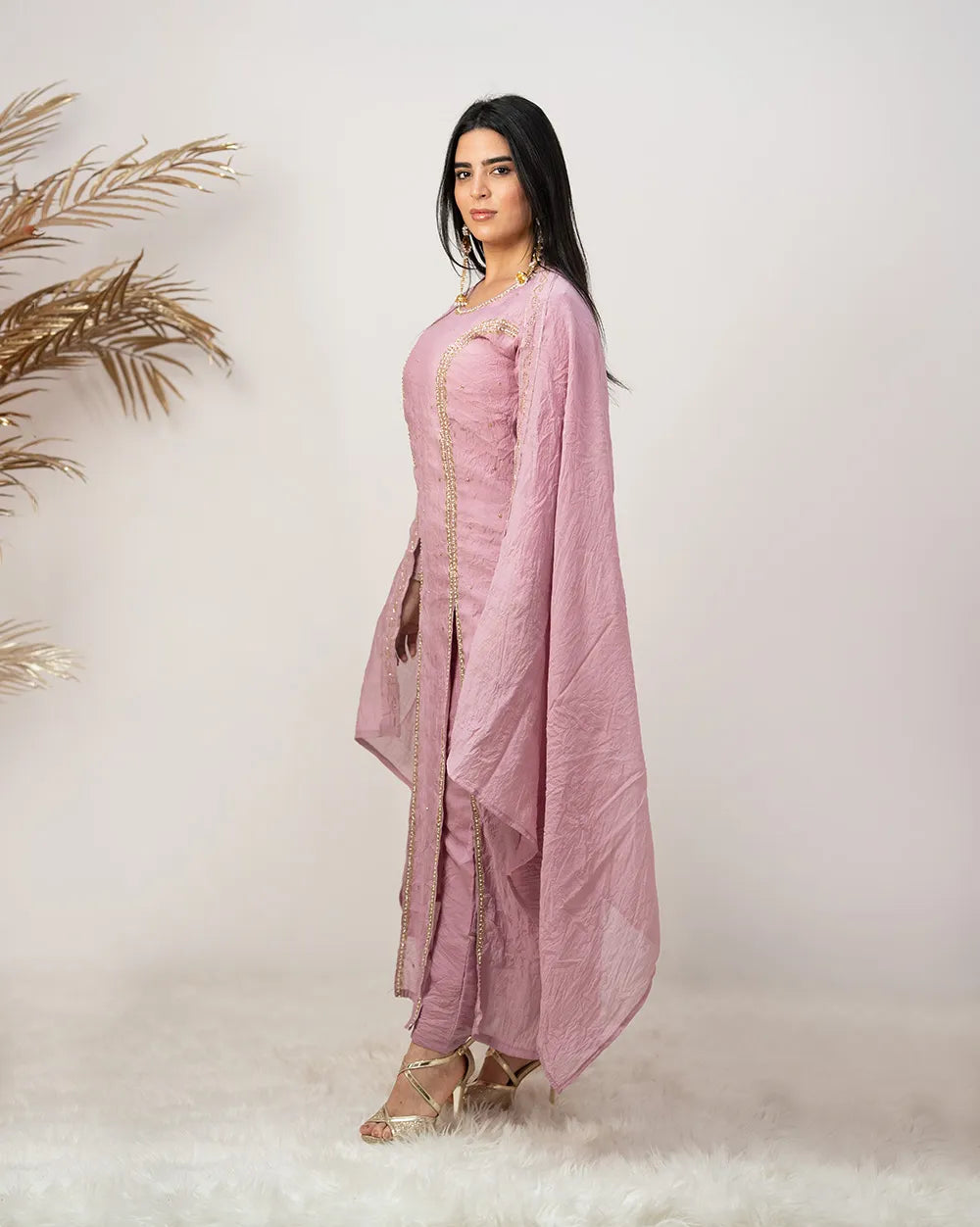 Handworked double slitted suit- lilac shade
