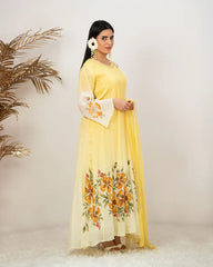Ombre shaded handworked panel cut anarkali- light yelow