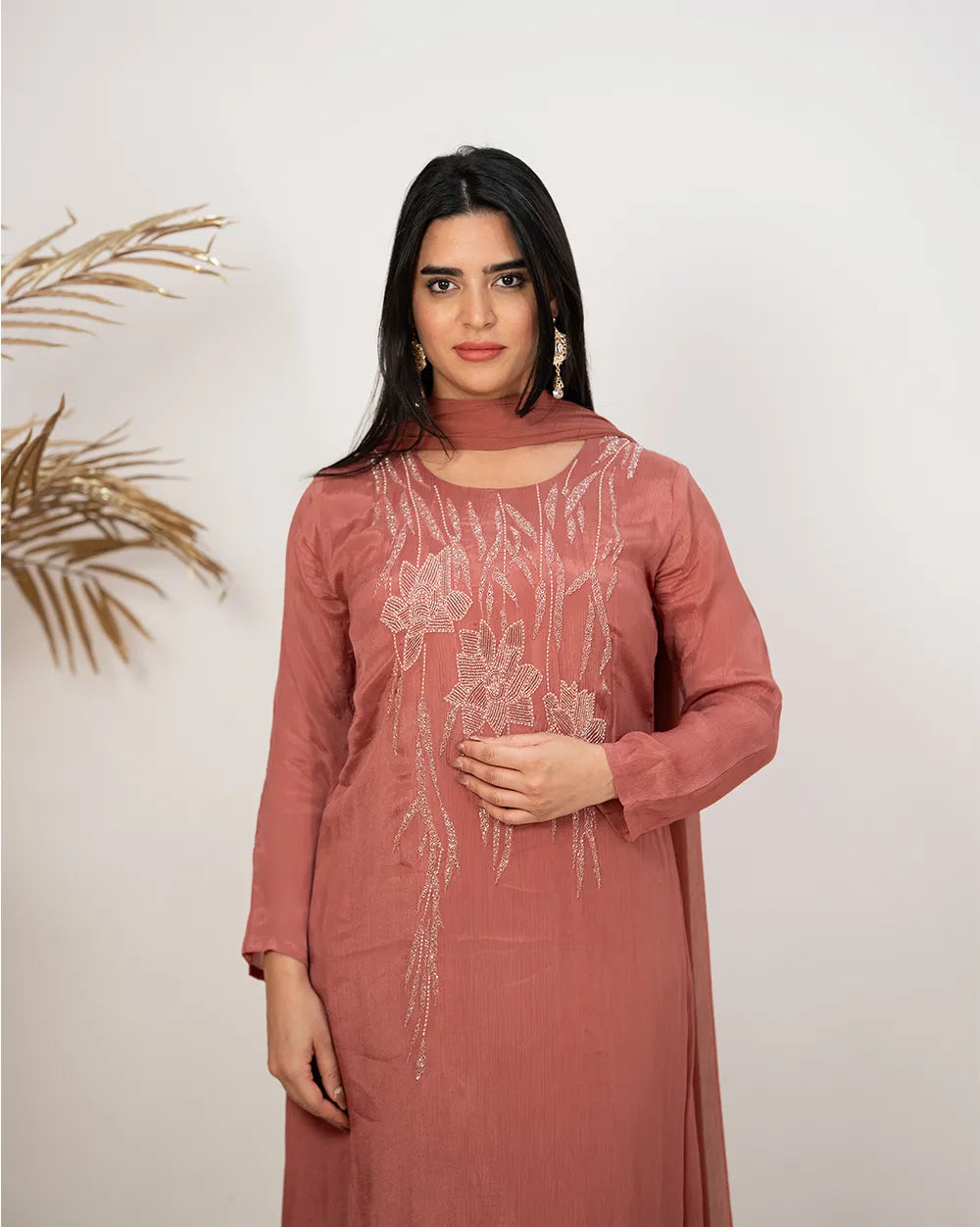 Handworked A-line salwar suit - onion pink
