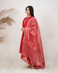 Handworked A-line panelled suit- red