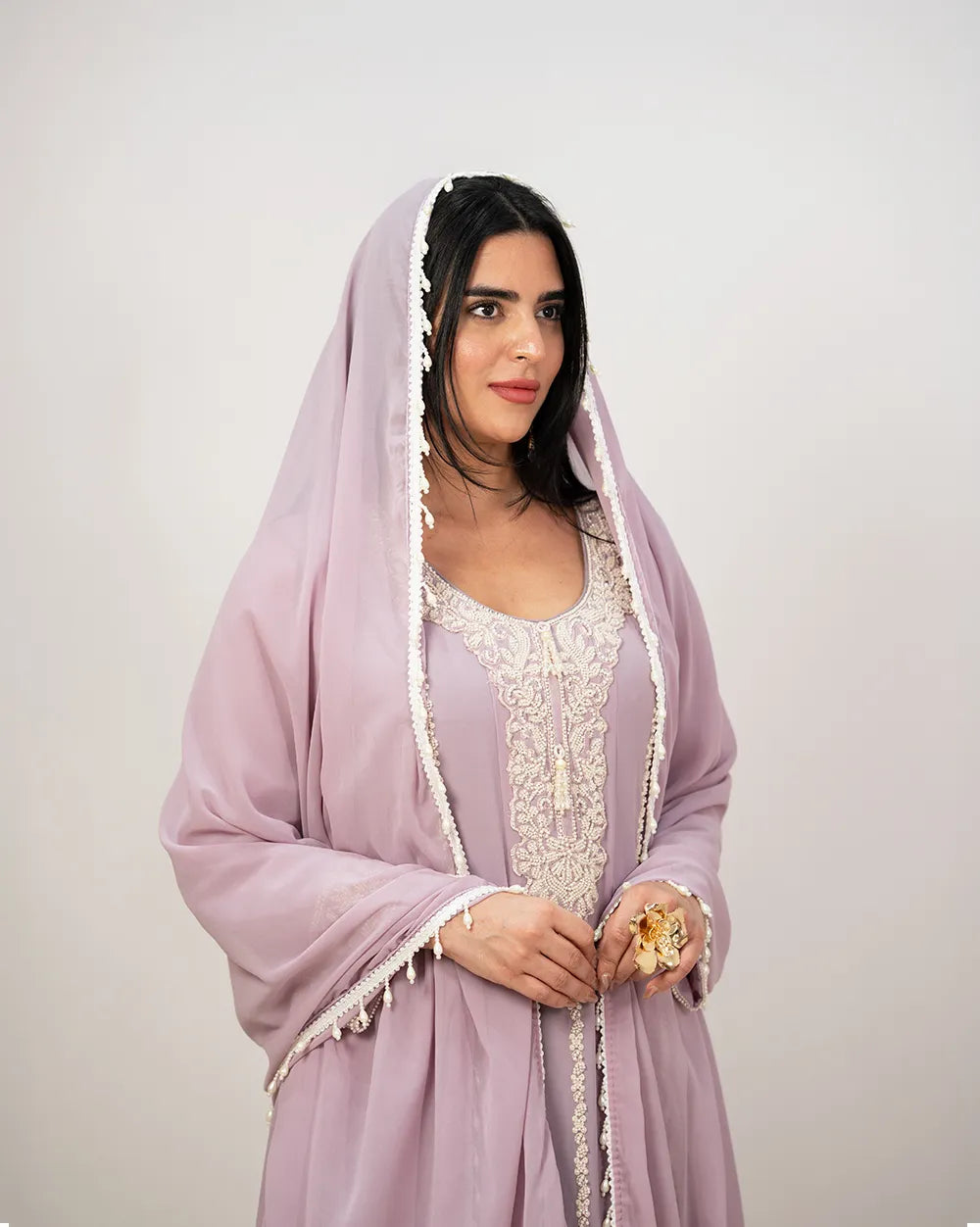 Heavy handworked anarkali- levender