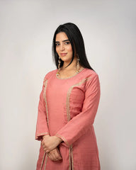 Handworked double slitted suit- pink shade