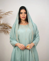 Handworked A-line organza suit- blue shade