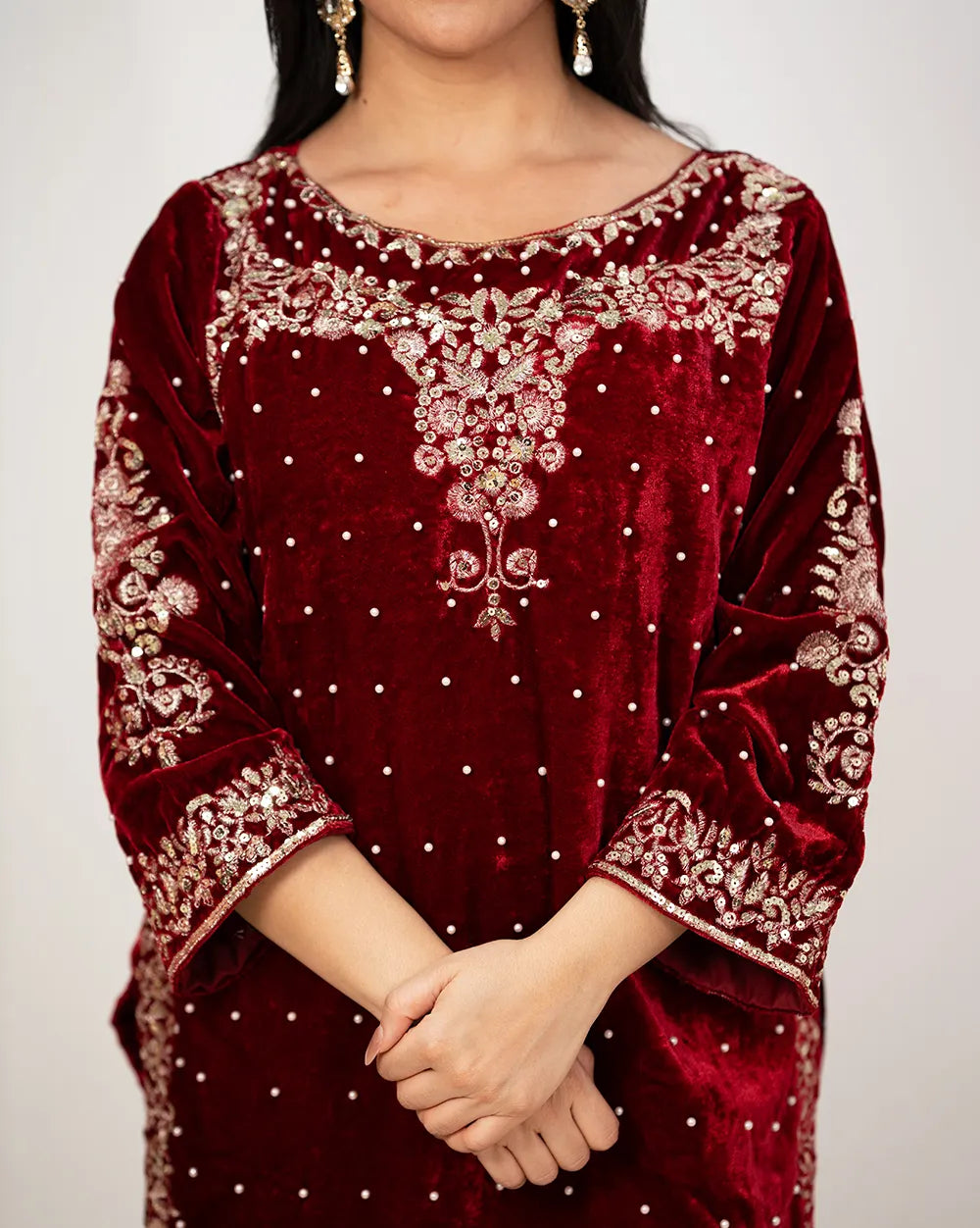 Heavy velvet salwar suit- red