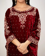 Heavy velvet salwar suit- red