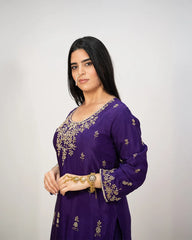 Heavy handworked skirt suit- purple