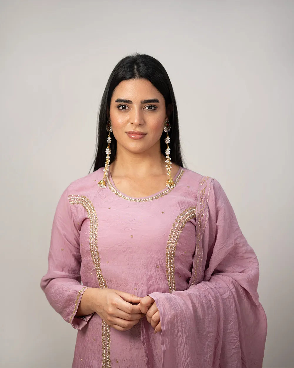 Handworked double slitted suit- lilac shade