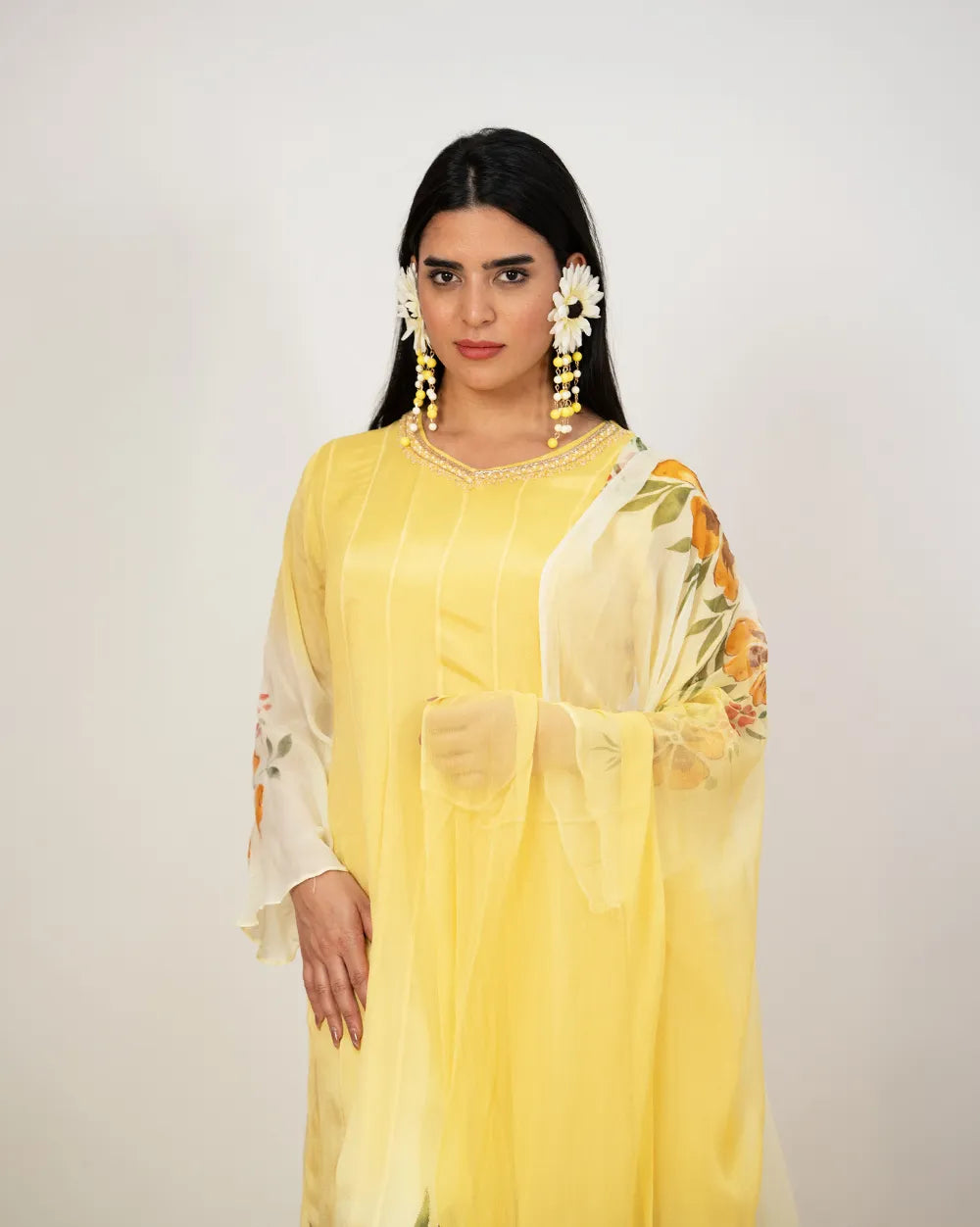 Ombre shaded handworked panel cut anarkali- light yelow