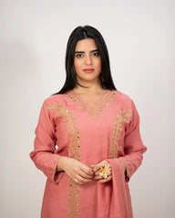 Handworked double slotted suit with mirrors- pink shade